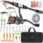 PLUSINNO Fishing Rod and Reel Combos - Carbon Fiber Telescopic Fishing Pole - Spinning Reel 12 +1 Shielded Bearings Stainless Steel BB (Full Kit with Carrier Case, 1.8m 5.91FT)