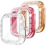 Fullife 3 Pack TPU Bumper for Fitbit Versa 2, Crystal Diamond Bling Cases HD Full Protective Case Cover Scratch Resistant Shock Absorbing for Versa 2 Smartwatch Accessories, Rose Gold/Pink/Clear