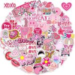 100Pcs Pink Preppy Style Stickers, Cute Stickers Pack Waterproof Self-Adhesive Vinyl Stickers for Laptop Scrapbook Phone Luggage Skateboard Computer Kawaii Stickers Aesthetic for Girls Teens