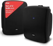 Pyle 5.25 Inch 2 Way Outdoor Waterproof Mountable Wireless Bluetooth Dual Speakers with Heavy Duty Grill Cabinet Enclosure, Black (2 Pack)