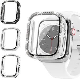 Rc-Z Funda brillante para Apple Watch Series 9, 8, 7 de 1.772 pulgadas, cubierta protectora con diamantes de cristal brillante para mujer, protector de marco de policarbonato duro para iWatch iPhone