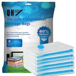 QH7 Small Vacuum Storage Bags. 80% More Storage,Travel Vacuum bags clothes, Double-Zip Seal and Triple Seal Turbo-Valve for Max Space Saving,Reusable Space Saver Bags,6(60x40cm)