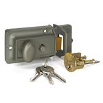 UK Security Supplies Traditional Nightlatch - 60mm Backset - Green Body - Supplied with Rim Cylinder (3 Keys) & Fixings - External Door Lock for Front Door and Back Door. (Green/Brass Cylinder)