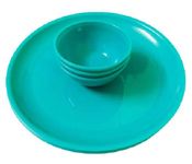 Everbuy Plastic Unbreakable Round Microwave Safe Full Dinner Plates (Sea Green), Plate & Bowl Set of 4