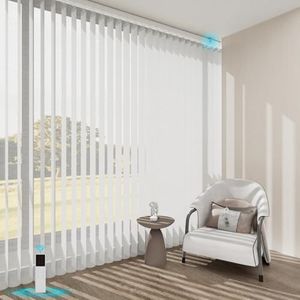 Blindify Motorized Sheer Vertical Blinds with Remote, Light Filtering Vertical Blind Sliding Door Blinds Remote Control Blinds for Sliding Glass Door Customize, Off-White