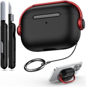 R-fun Airpods Pro Case (2nd/1st Gen,2023/2022/2019) with Secure Lock & Cleaning Kit, Music Headset Earphone Protective Case Cover Compatible with Airpods Pro 2 (USB-C/Lightning Cable), Black/Red
