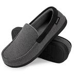 HomeTop Men's Comfort Memory Foam Moccasin Slippers Breathable Cotton Knit Terry Cloth House Shoes (11 D(M) US, Dark Gray)