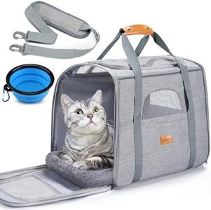 Morpilot Pet Travel Carrier Bag, Soft-Sided Dog Carrier Cat Carrier Pet Carrier, for Large Cats and Medium Puppies up to 25lbs, w/Locking Safety Zippers, Foldable Bowl (Light Gray)