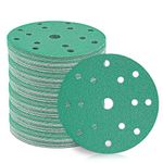 STEBRUAM 50pcs 150mm Sanding Discs,Heavy Duty Hook and Loop Backed Film Discs 15 Hole 6 Inch Sander for Random Orbital Sander Pads All Oscillating Tools (60/80/120/180/400 Grits)