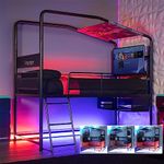 X-Rocker Contra Mid Sleeper Bed, TV Gaming Bed with Storage, 4-Way Build Black Metal Bed Frame with Multi-Placement Ladder. 32" TV Mount for Boys and for Girls, Cabin Bed Gaming Bedroom - BLACK