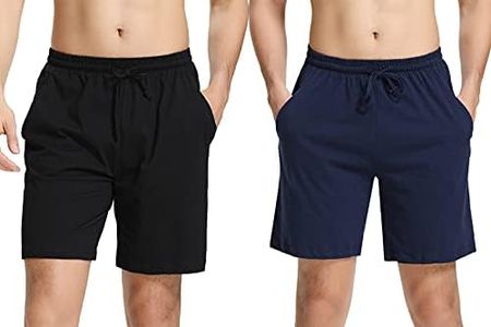 Irdcomps Bas de Pyjama Homme Coton Pantalon Shorts Bermuda Court Doux Short Jogging Sport Décontracté Vêtements de Nuit Élastique Ajustable et Poches Short de Pyjama d'été 2PCS Bleu+Noir L
