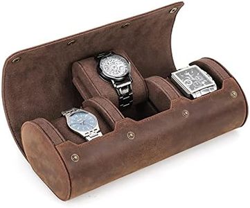 Leather Travel Watch Roll for Men, Crazy Horse Leather Watch Box Case, Watch Roll Travel Case Organizer for 3 Watches Storage (Coffee - 3 pieces watches)