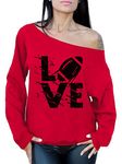 Awkward Styles Women's Love Football Graphic Off Shoulder Tops Oversized Sweatshirt Red S