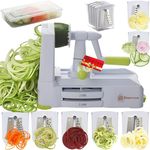 Brieftons 7-Blade Vegetable Spiralizer: Strongest-Heaviest Spiral Slicer, Best Veggie Pasta Spaghetti Maker for Low Carb/Paleo/Gluten-Free Meals, with Blade Caddy, Container, Lid & 4 Recipe Ebooks