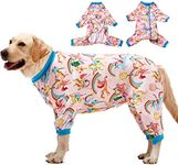 LovinPet Large Size Dog Pajamas Onesie- Magic Rainbow Shine Pink Print, Lightweight Stretchy Knit Pullover Large Puppy Pajamas, Large Dog Onesie, Large Breed Dog Jammies, Pet PJ's/Medium