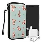 kwmobile Neoprene Sleeve for Smartphone Size L - 6.5" - Shock Absorbing Pouch Case - Protective Phone Bag - Rabbits and Flowers White/Brown/Gray Green