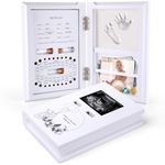 Baby Memory Book, Wooden Keepsake Box for New Parents, Baby Shower Gifts for Girls Boys, Multipurpose Frame Kit Collection Newborn Handprint Footprint, Ultrasound Picture, Tooth and Photo Albums