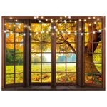 XEYSM 7x5FT Fall Window Backdrop Fall Backdrop for Photography Fall Natural Landscape Light String Backdrop Autumn Harvest Party Decoration Backdrop XY95