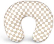 DILIMI Nursing Pillow Cover, Stretchy Removable Case for Breastfeeding Pillows, Ultra Soft Comfortable Slipcover for Baby Girl and Boy, Light Brown Checkerboard