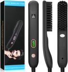 Beard Straightener Comb Upgrade Professional 2 in 1 for Men's with Fast Heating and Anti-Scald, Ceramic & Ionic Heated Beard Brush,Adjustable Temperature LCD Display ℉,Dual Voltage for Travel & Home