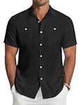 COOFANDY Men's Linen Shirt Beach Summer Short Sleeve Button Down Casual Shirts