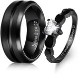 Personalized Stainless Steel Couples Rings Set, Engraved Names Promise Rings with Heart Gemstone, Gift Bag Included (Rings Set, Style 1)