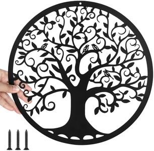 DBREAKS Árbol de la Vida Decoración de Pared de Metal Silueta de Arte, Redondo Escultura de Pared Colgante, Decoración de Pared Negra, Regalos Decorativos para Interior y Exterior (30 x 30 cm)
