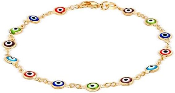 Barzel 18k Gold Plated Multicolor Evil Eye Anklet Bracelet For Women - Made in Brazil (Multicolor)