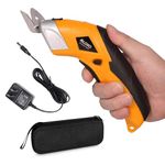 Cordless Electric Scissors, VLOXO Cardboard Cutter Electric Fabric Scissors Box Cutter with Blades Rechargeable Powerful Fabric Cutter for Crafts Leather Carboard Carpet Plastic Felt with Case Yellow