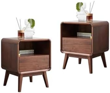 Wayshome Solid Wood Nightstand Set of 2, Bedside Table Set of 2, Walnut Nightstands with Drawer, Wood Side Table with Open Storage, Modern Nightstand for Bedroom, End Table for Living Room