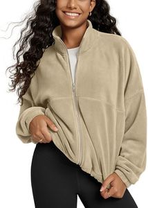 ODODOS Women's Polar Fleece Full-Zip Cinchable Jacket – Soft Warm Winter Long Sleeve Outerwear with Pockets, Sandstone, Large