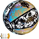 YeahShoot Reflective Holographic Basketball Size 7 Light Up Basketball with Pump for Youth Outdoor Basketball Gifts