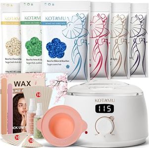 Kit de depilación con cera KOTAMU para mujeres y hombres, kit de cera para depilación, olla de cera digital para pieles sensibles, calentador de cera blanco para uso en salones de belleza en casa