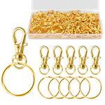 Didilor 100Pcs Swivel Lobster Clasps & Key Ring Hoops with Plastic Box,50Pcs Metal Key Ring Clips and 50Pcs Keyring Rings Key Chain Hooks with keyrings for Jewellery Making Hanging Crafts Gold