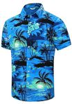 SheLucki Hawaiian Shirt for Men, Unisex Summer Beach Casual Short Sleeve Button Down Shirts, Printed Palmshadow Clothing, Palm Tree Blue, X-Large