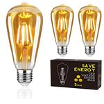 Woowtt LED Vintage Bulb E27, LED Edison Light Bulb Dimmable LED Filament Bulb Retro Amber Glass Screw Lamp 400LM ST64-3 Pack