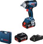 Bosch GDS 18V-400 Heavy Duty Cordless Impact Wrench, M20, Brushless Motor, 1050 Nm, 3700 Bpm, 1/2'', 2.9 Kg, Auto Bolt Release (Abr) + 2 X Battery GBA 18V 5.0ah & Quick Charger GAL 18V-40