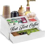 Coffee Station Organizer, Wood K Cup Coffee Pods Holder with Drawer, Countertop Coffee Bar Accessories Tea Bag Organizer, Coffee Bar Condiment Organizer for Coffee Bar Decor, Coffee Lovers Gift