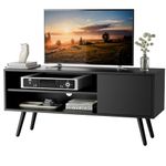 Cozy Castle TV Stand for 50 Inch TV, Mid Century Modern Entertainment Center with Storage Cabinet, TV Media Console for Living Room, Bedroom, Black