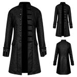 TTOKGZG Steampunk Medieval Vintage Coat Men, Gothic Single Breasted Trench Coat long,Halloween Tailcoat Costume, Medieval Victorian Frock Uniform for Steampunk-Themed & Halloween Party (Black, XXXL)