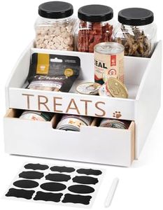 Pet Treats & Canned Organizer, Pet Treats Storage Box, Cat & Dog Canned & Treats Dispenser, Cat & Dog Treat Container with 3 Jars,Pet Treat Storage Organizer for Dog & Cat,Pet Lover Gift. (White)