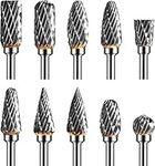 Double Cut Tungsten Carbide Burr Set for Ratory Tool, 10 Pcs Die Grinder Bits with 1/8 inches Shank for DIY Woodworking, Carving, Plastic Drilling, Metal Polishing, Engraving