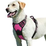 Eagloo Dog Harness No Pull, Walking Pet Harness with 2 Metal Rings and Handle, Adjustable Reflective Breathable Oxford Soft Vest Easy Control Harness for Small Medium Large Dogs, Rose Red, L