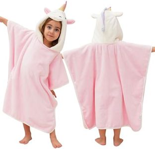 PINNKKU 3D Unicorn Hooded Towel, Ultrasoft & Absorbent Bath Towel for Babies, Infant, Toddler and Kids, Beach Poncho Towels, Gifts for Girl 28" x 55" (Pink)