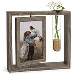 Sapowerntus Picture Frames 4x6 Rotating Family Photo Frame with Bud Vase, Office Desk Decor Mother Grandma Wedding Gift, Floating Double-Sided Glass Tabletop Standing Vertical Plant Display