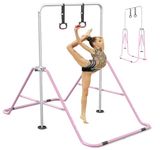 FINCOME Folding Gymnastics Bar with Gymnastic Rings Height Adjustable, Expandable Gymnastic Training Kip Bar Gymnastics Equipment for Junior Boys Girls Indoor and Home Training