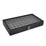 MOOCA Tempered Glass Top Black Jewelry Display Case Box 50 Gem Jars, Ring Box, Jewelry Organizer, Gem jar storage, Jewelry storage Black Tray with Gem Jar, 15 W x 8.5 D x 2 H in