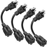 K KASONIC - 8 inch Short Power Extension Cord Outlet Saver, ETL Listed, SJTW 16AWG/13A 3 Prong Indoor/Outdoor Use, 4 Pack, Black