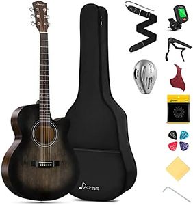 Donner Chitarra Acustica 4/4 per Adulto Principiante Chitarra Acustica Cutaway Kit con Pickup Mini Jumbo 40 Pollici con Borsa Cinghia Corde Capo Plettri Nero