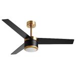 reiga 132cm Black Ceiling Fan with Lights and Remote Control, Dimmable 3 Color Temperatures LED Light, Quiet Reversible Motor, 3 Blades Modern Indoor Outdoor Ceiling Fan